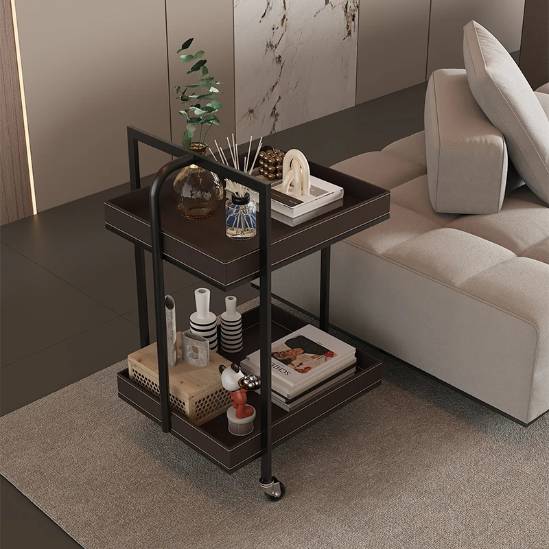 Luxury Leather Side Table 2-Tier Beauty Cart Mobile Nail Salon Furniture Rolling Storage Trolley for Spa Home Coffee Tables