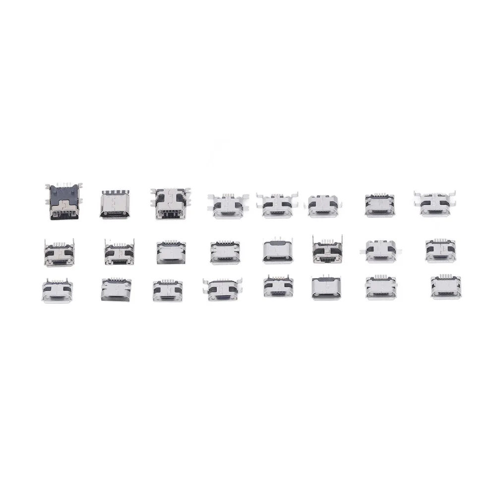 240Pcs 24 Types Micro USB Connector Set USB Female Port with Storage Box Micro USB Female Socket Micro USB Connector