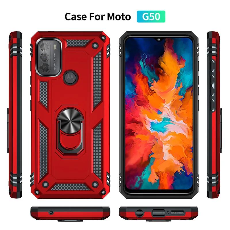 Rugged Case For Motorola G50 G60 G100 Anti-Fall Silicone Metal Magnetic Ring Armor Phone Case For Moto G10 G20 G30 Back Cover