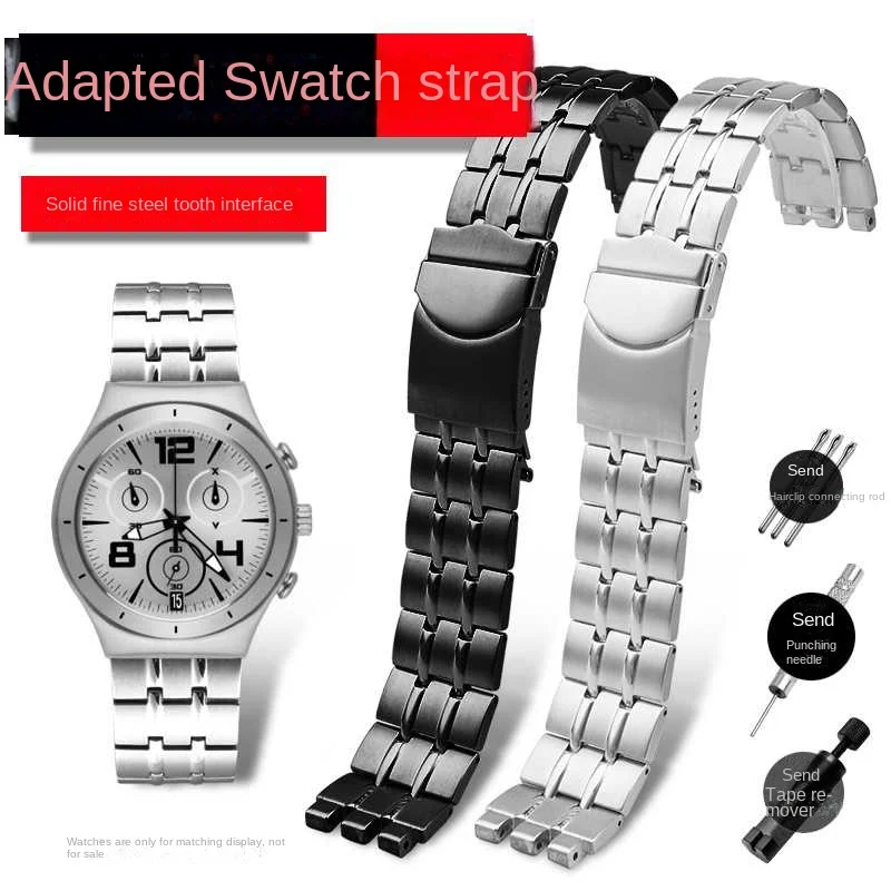 19mm 21mm Fine steel watchband for swatch strap YVS451 YVS435 YCS443g watch accessories men's women's wristband bracelet black