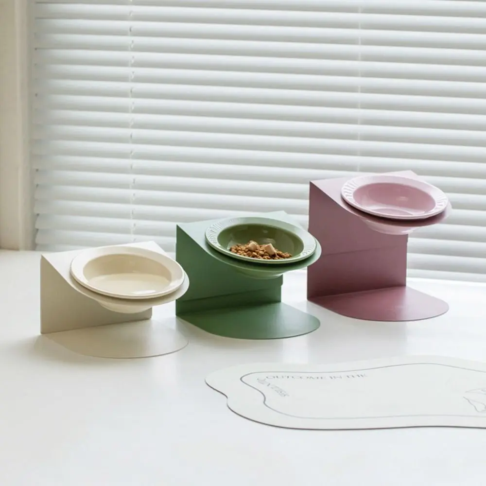 

Anti Vomiting Ceramic Cat Bowl Anti Slip with Magnetic Adjustable Height Stand Elevated Cat Water Bowl Neck Protection Inclined