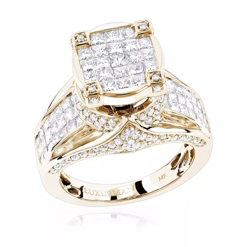 Luxuriöser Damenring mit eingelegten weißen Zirkonia-Steinen, trendige goldene Farbe, geometrisches Design, für den täglichen Gebrauch, Partyschmuck, Jubiläumsgeschenk