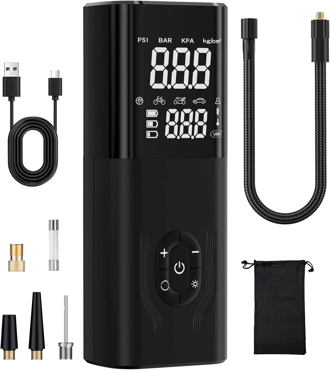 

Portable Tire Inflator 180PSI Air Pump with Digital Gauge, 6X Faster Cordless for Car, Moto, Bike