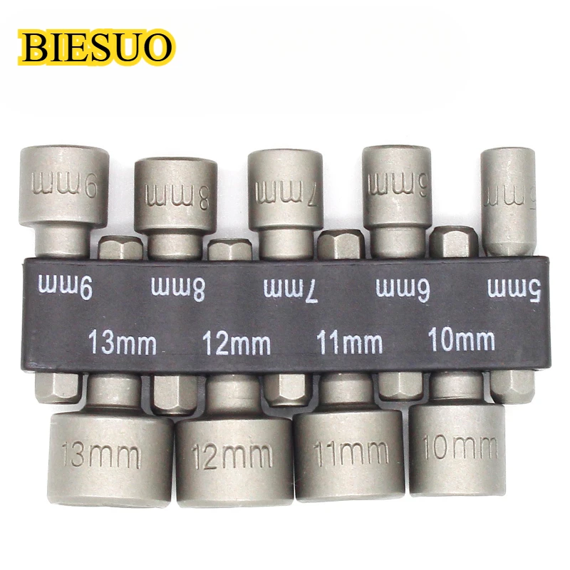 

BIESUO 9pcs/set 5mm-13mm Hex Socket Sleeve Nozzles Magnetic Nut Driver Set Drill Bit Adapter Hex Power Tools