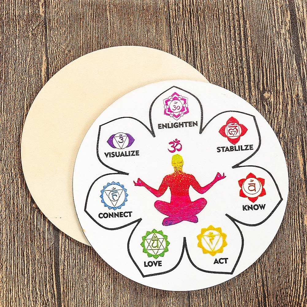 Wooden Seven Chakra Plate Home Garden Yoga Meditation Prop Desk Decoration Lucky Feng Shui Oenament Crystal Stone Base Crafts - Image 2