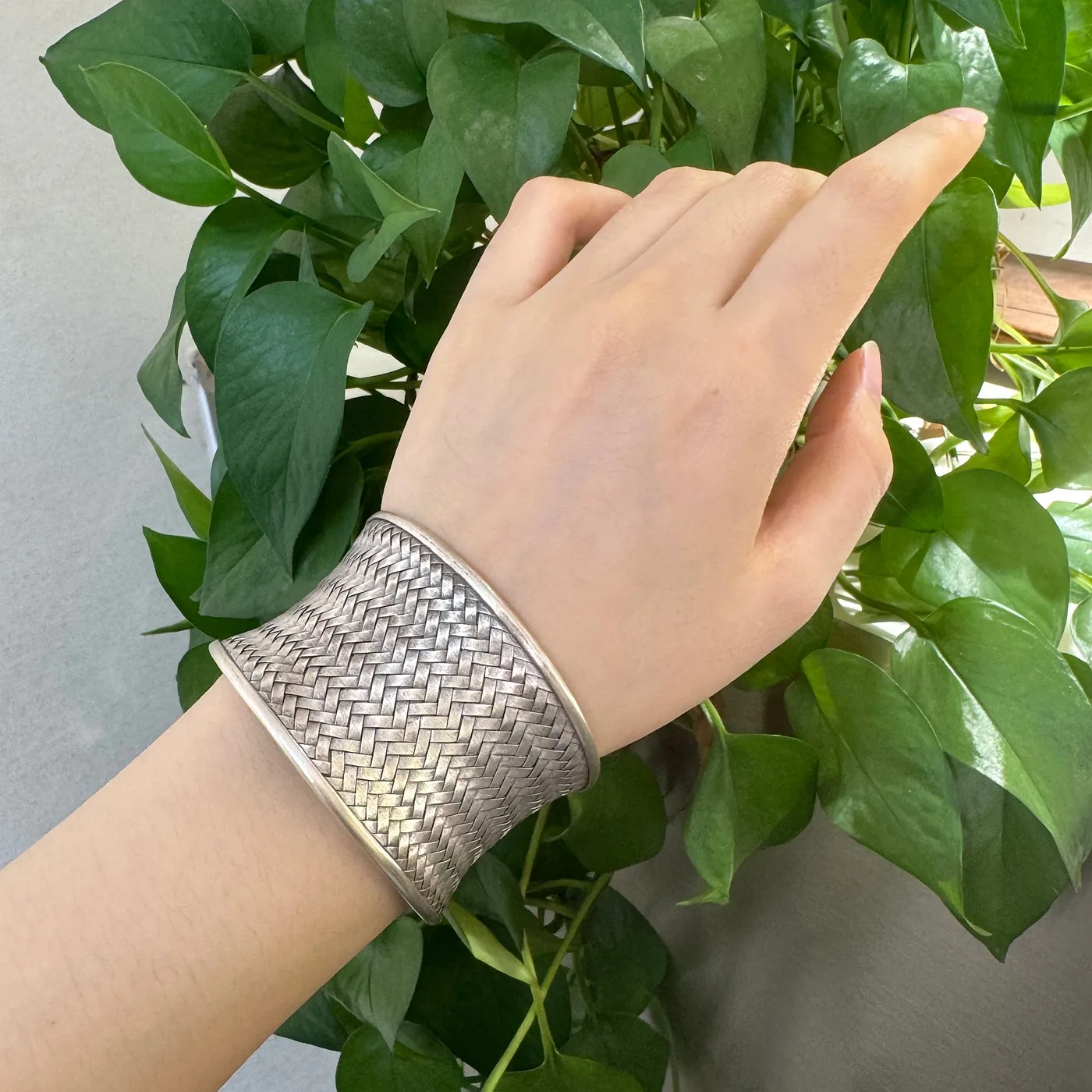 4-5CM Super Wide Braided Bangles Women Exaggerated Arm Bracelets Vintage Thai Silver Jewelry 925 Silver Concave Bangles Ethnic