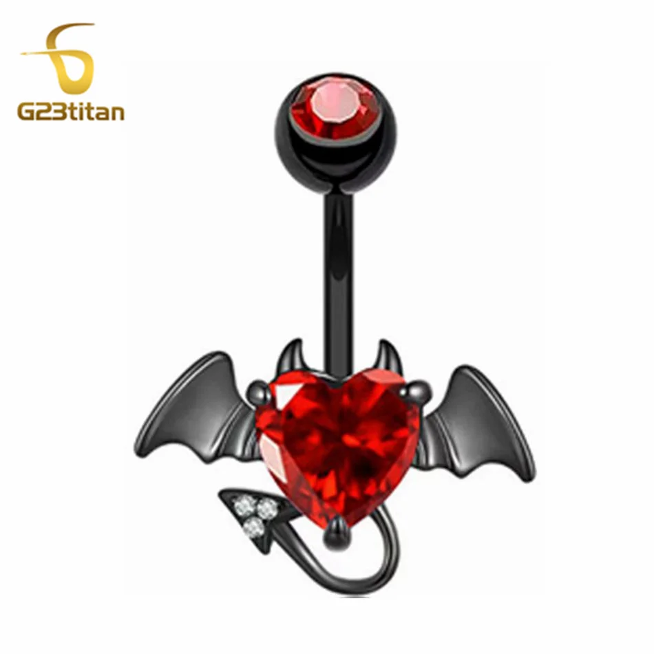 Diable coeur rouge avec ailes nombril anneaux Halloween Festival drôle nombril Piercing corps gothique Punk femmes bijoux accessoire
