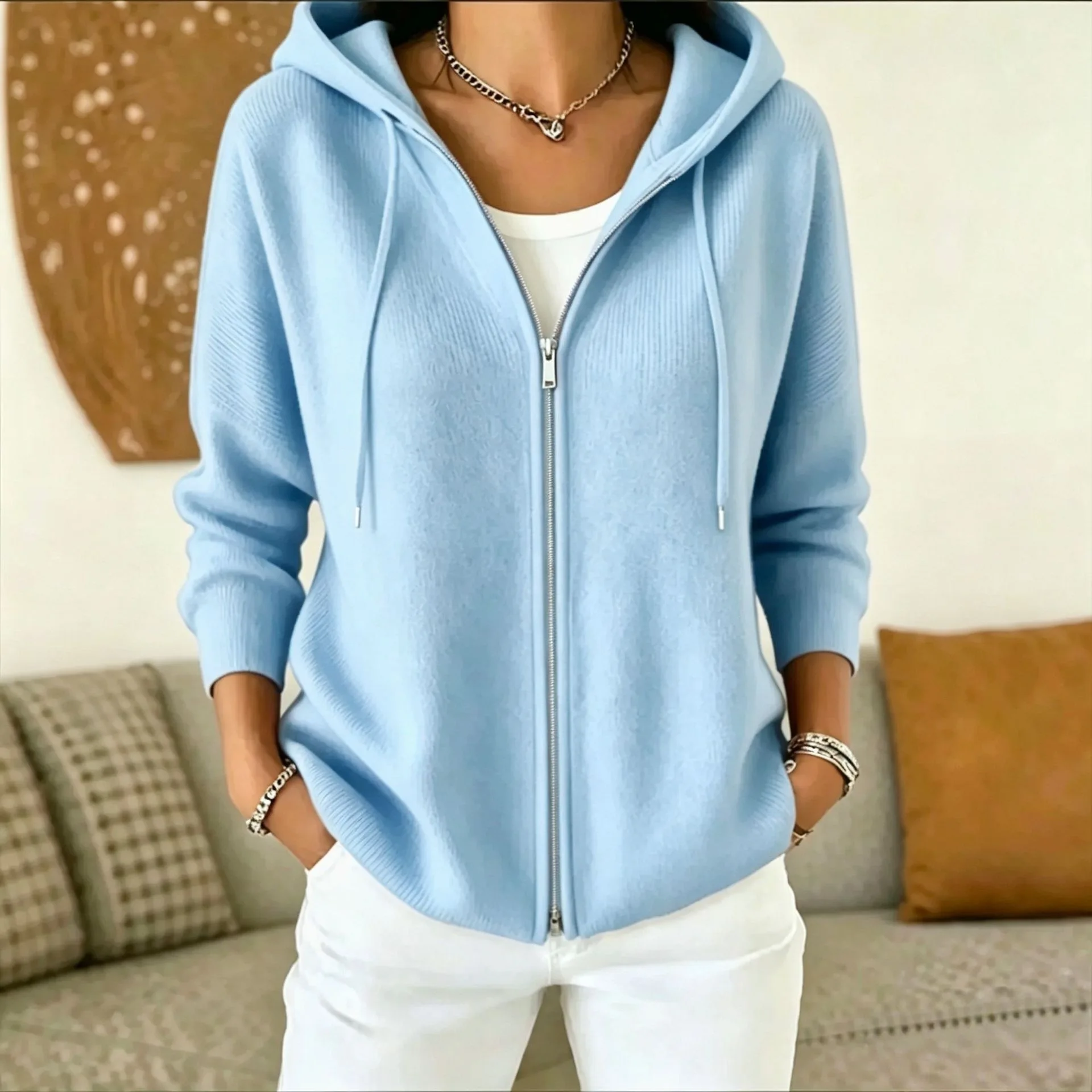 Women's Casual Loose Sweater Spring and Autumn Plaid Long Sleeve Lapel Shirt Sweater Cardigan Women's V-neck Sweater