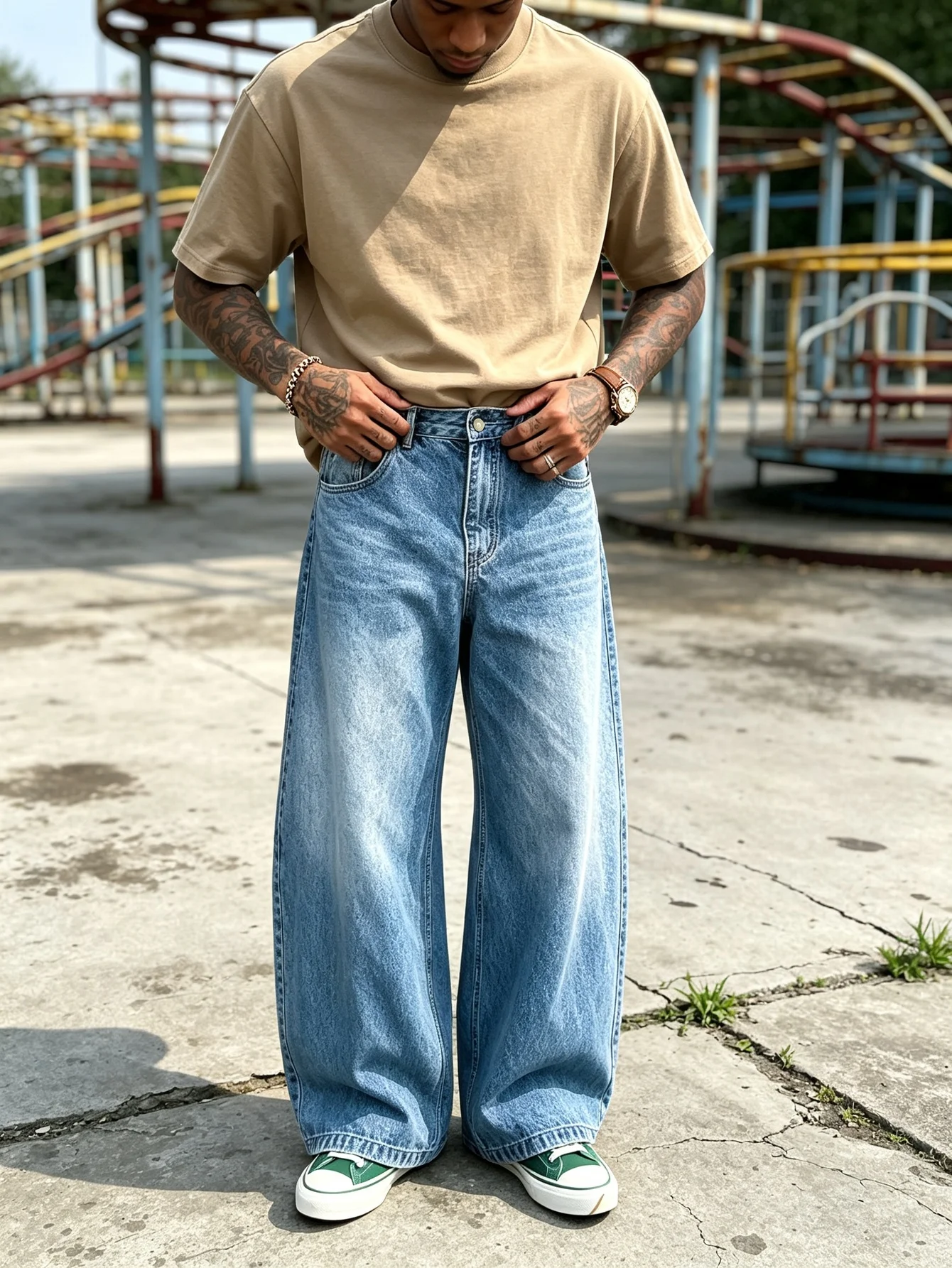 Retro Skater Boy Y2K Trendy American Street Oversized Baggy Denim Jeans Double Stitch Reinforcement Hip Hop Streetwear, Delicate