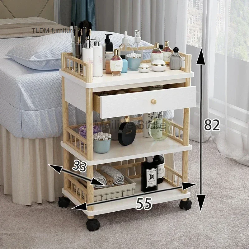 Beauty Salon Solid Wood Salon Trolleys Modern Salon Furniture Barber Shop Special Tool Trolley Storage Rack Home Mobile Trolley