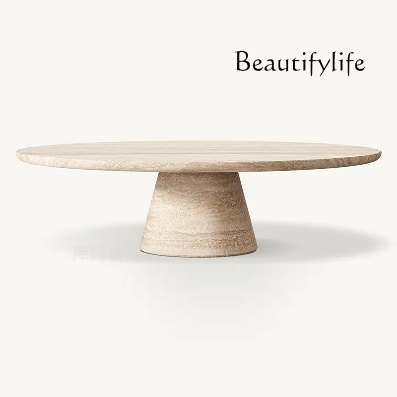 

Wabi Sand Wind Natural Travertine Designer Nordic Light Luxury Sofa Small Coffee Table Coffee Table Round Stone Coffee Table