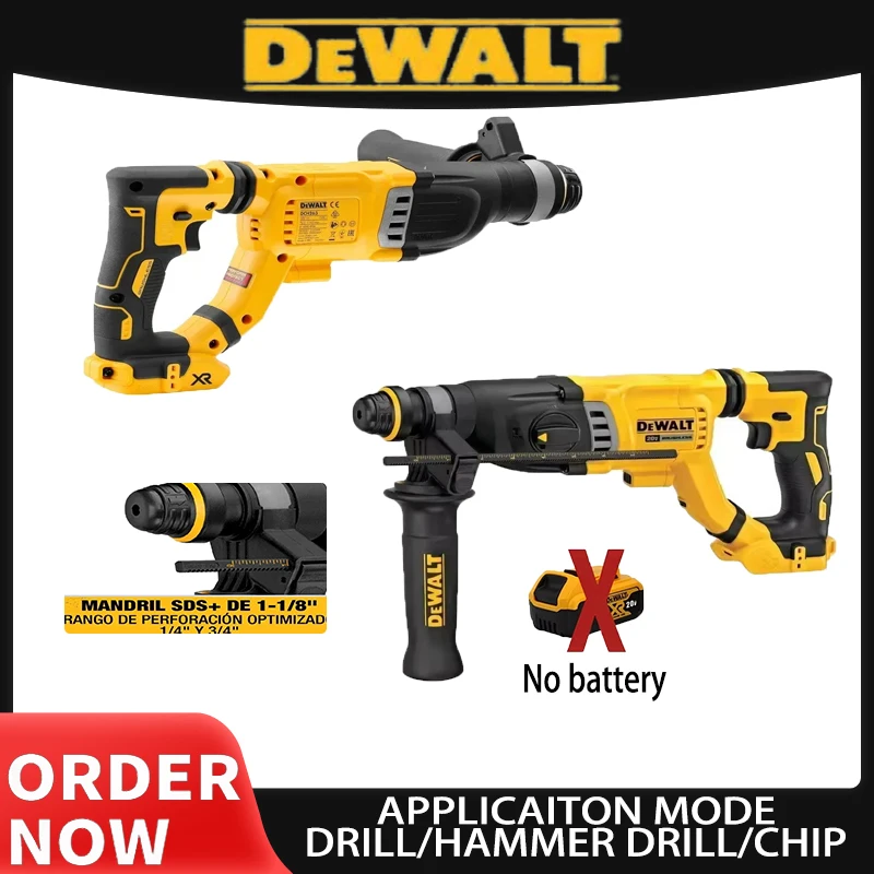 Dch263 28mm 1-1/8 polegadas sem escova sem fio martelo rotativo portátil 20v 3-em-1 martelo elétrico de lítio broca de impacto