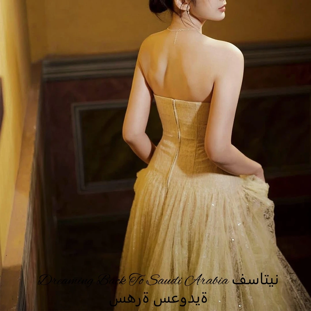 Customized Exquisite Yellow Organza Homecoming Dress Temperament Strapless Ruched Zipper Back Customized Celebrity Gowns