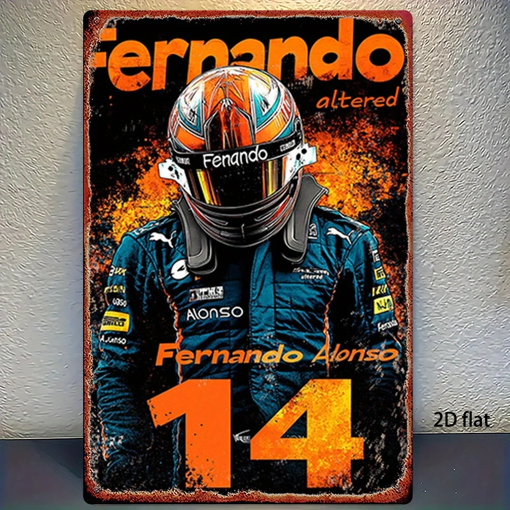 , Metal Sign, Fernando Alonso No. 14 Racing Driver Iron Art Decorative Painting, Suitable for Home, Farm, Kitchen, Cafe, Bar or