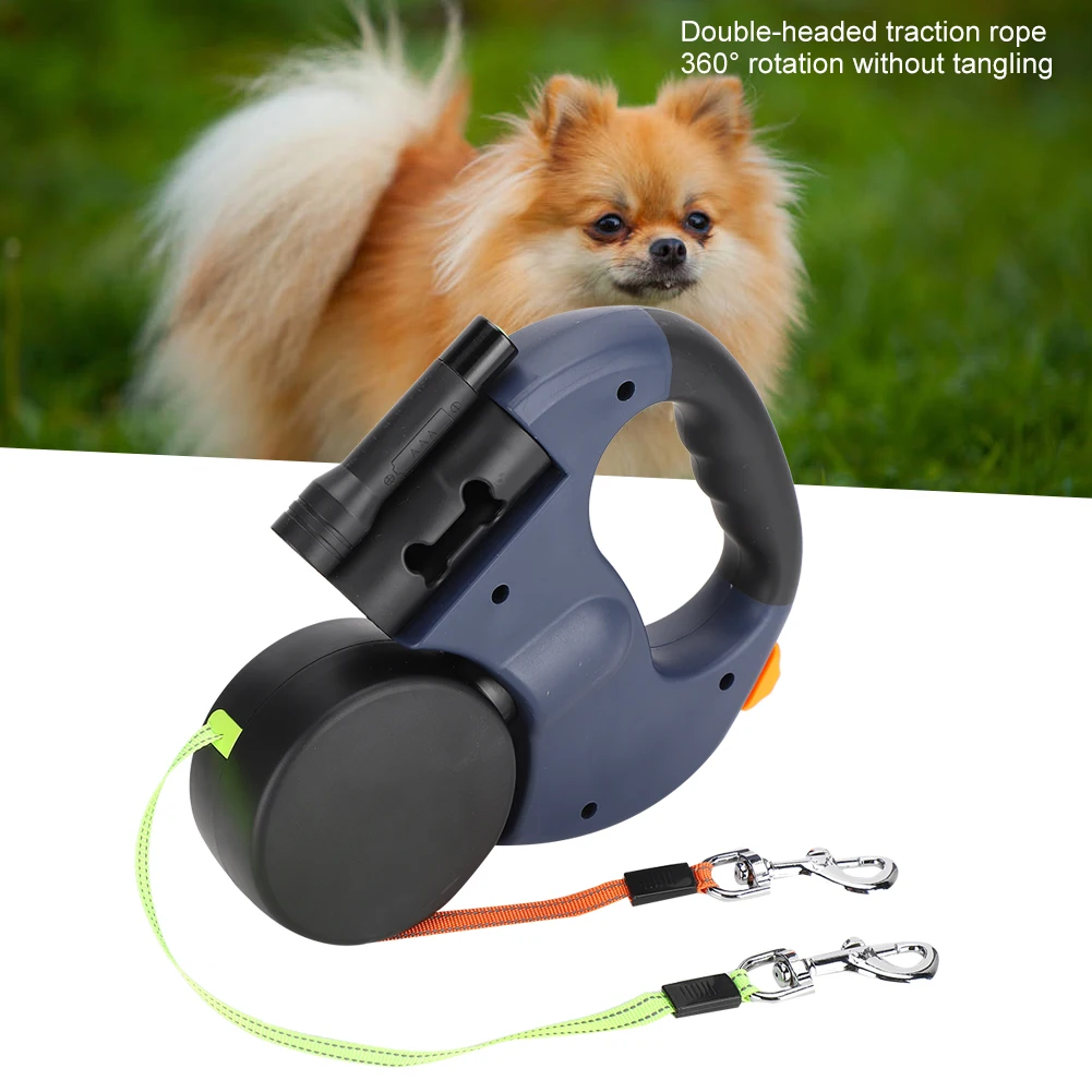 Produto para animais de estimação andando automático extensível flexível cão gato tração corda dupla cabeça mão segurando com luz led