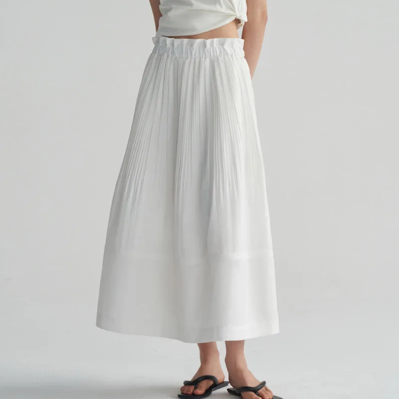 YFPF – jupe longue décontractée pour femmes, taille élastique, couleur unie, ligne A, ample, mode, vêtements polyvalents, nouvelle collection printemps 2026