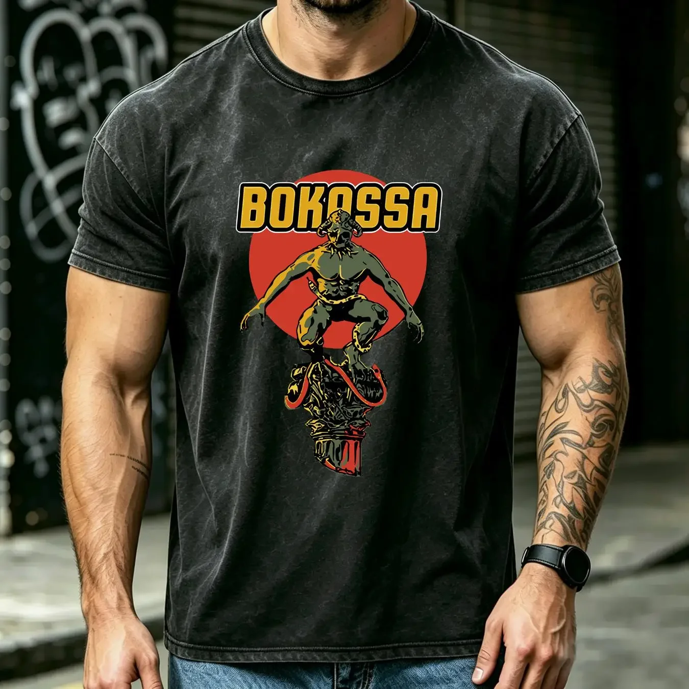 washed T Shirt Bokassa Norwegian Rock Band Demon Moon S 2XL long sleeves vintage Washed homme Versatile Soft
