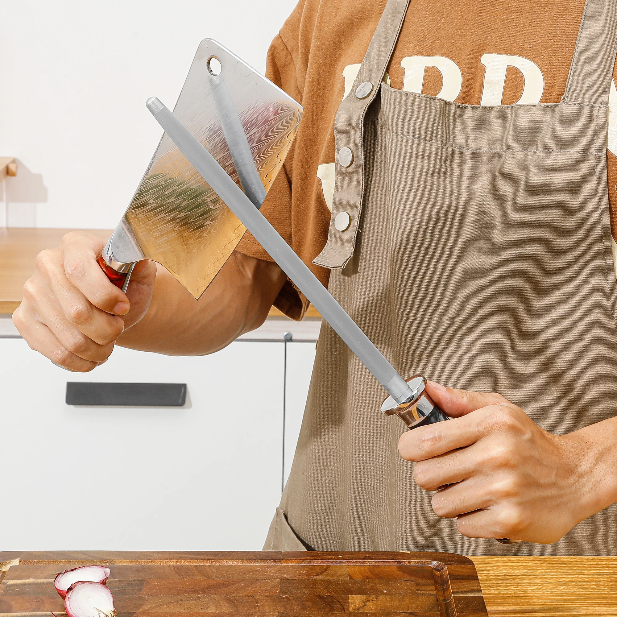 WILDMOK 9 Inch Sharpening Rod , Durable Anti-Slip Resin Handle Sharpening Rod for All Kitchen Knives Daily Maintenance