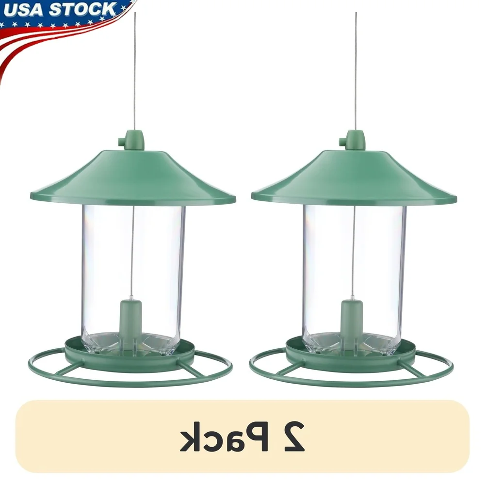 

2 Pack Green Bird Feeder Squirrel Proof 360 Degree Feeding Tray With Clear Reservoir Easy Fill Wide Mouth Design Hanging Cable