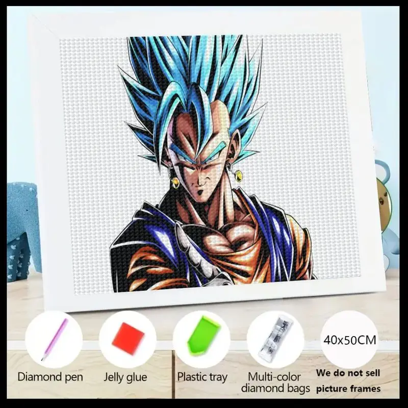 1 unidad de Kit de pintura de diamante 5D azul Dragon Ball Super Vegito Super Saiyan, arte de diamantes de imitación de cristal de taladro completo DIY, Anime Manga Chara
