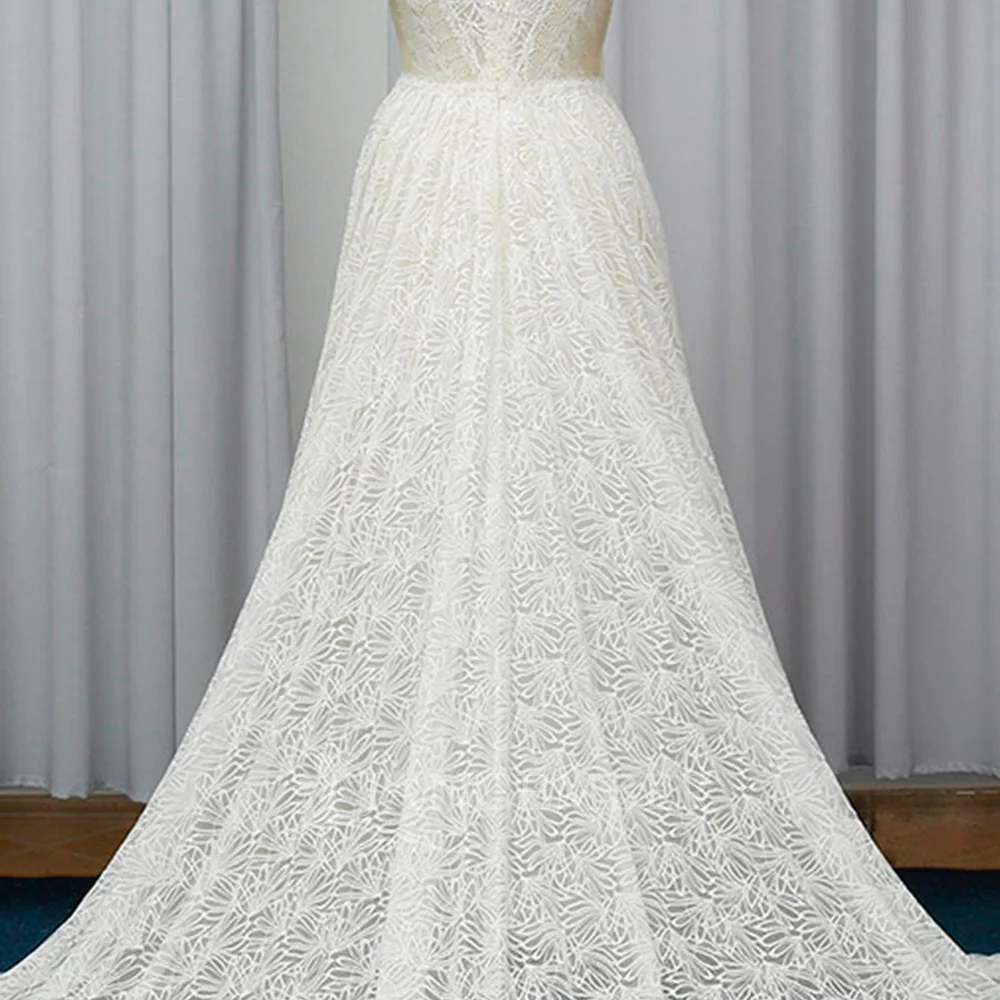 Robe de mariée trapèze en dentelle, robe de mariée de luxe avec cristaux, col en v, manches courtes personnalisées, robes de mariée pour mariée