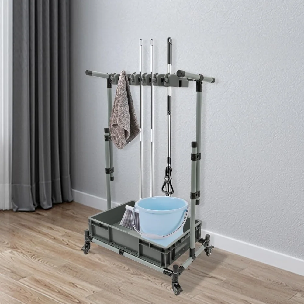 

Напольный держатель для швабры и метлы для влажных швабр, портативная тележка для хранения чистящих инструментов