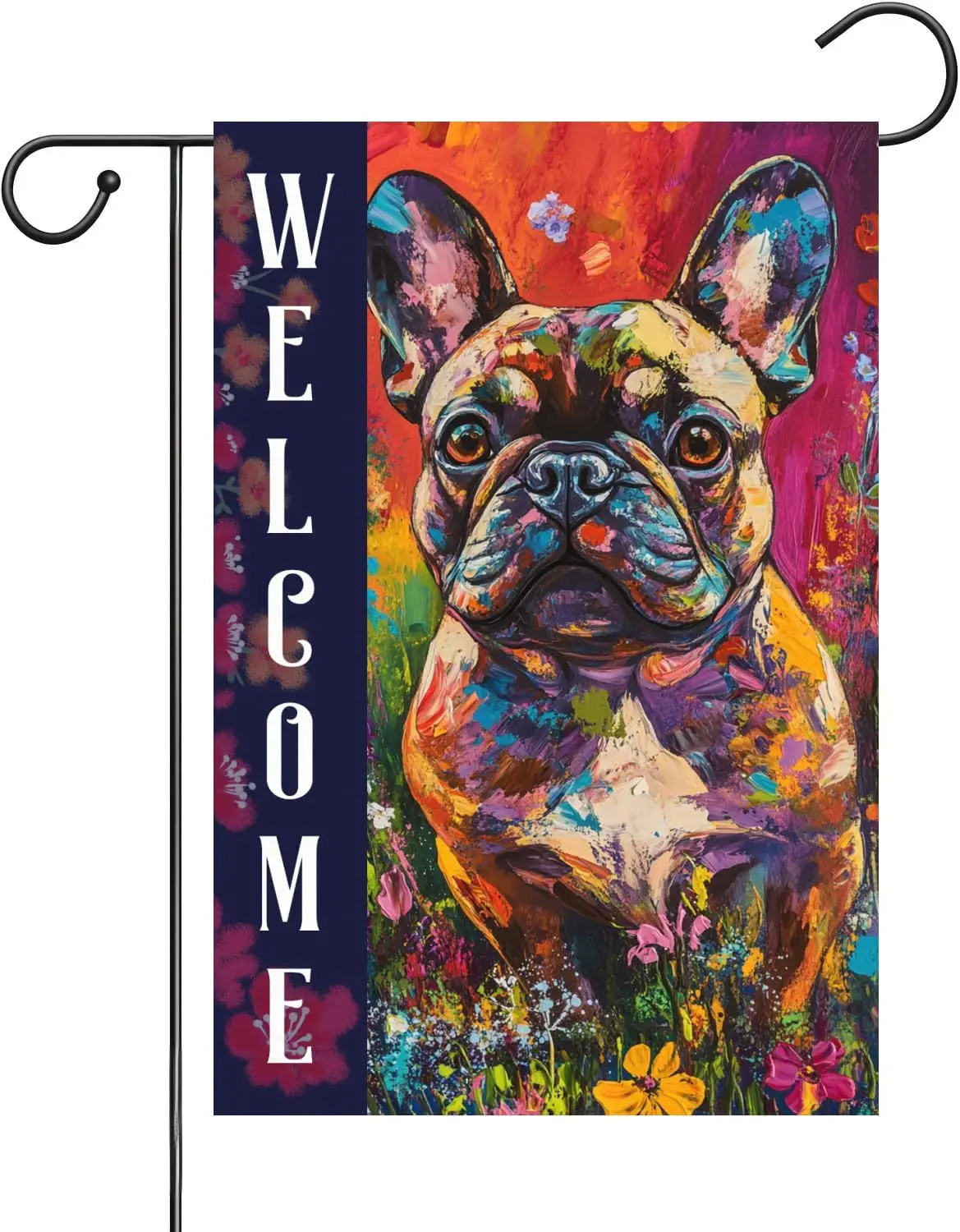 Welcome French Bulldog Garden Flag, 12 x 18 Inch Double Sided French Bulldog Garden Outdoor Yard Flags for Spring SGarden De PPZ
