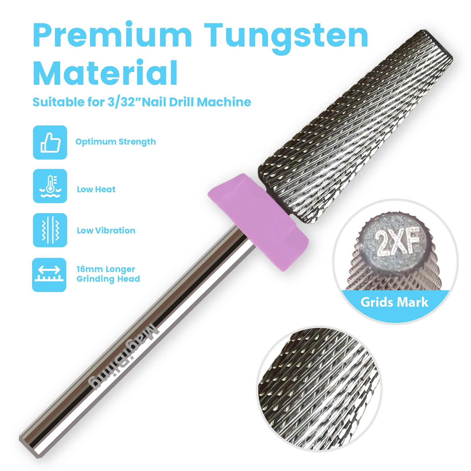 MagiBling 16mm 5in1 ネイルドリルビット 超硬テーパービット 右左両用 ジェル除去 アクリルネイルカッター マニキュアツール 3/32インチ