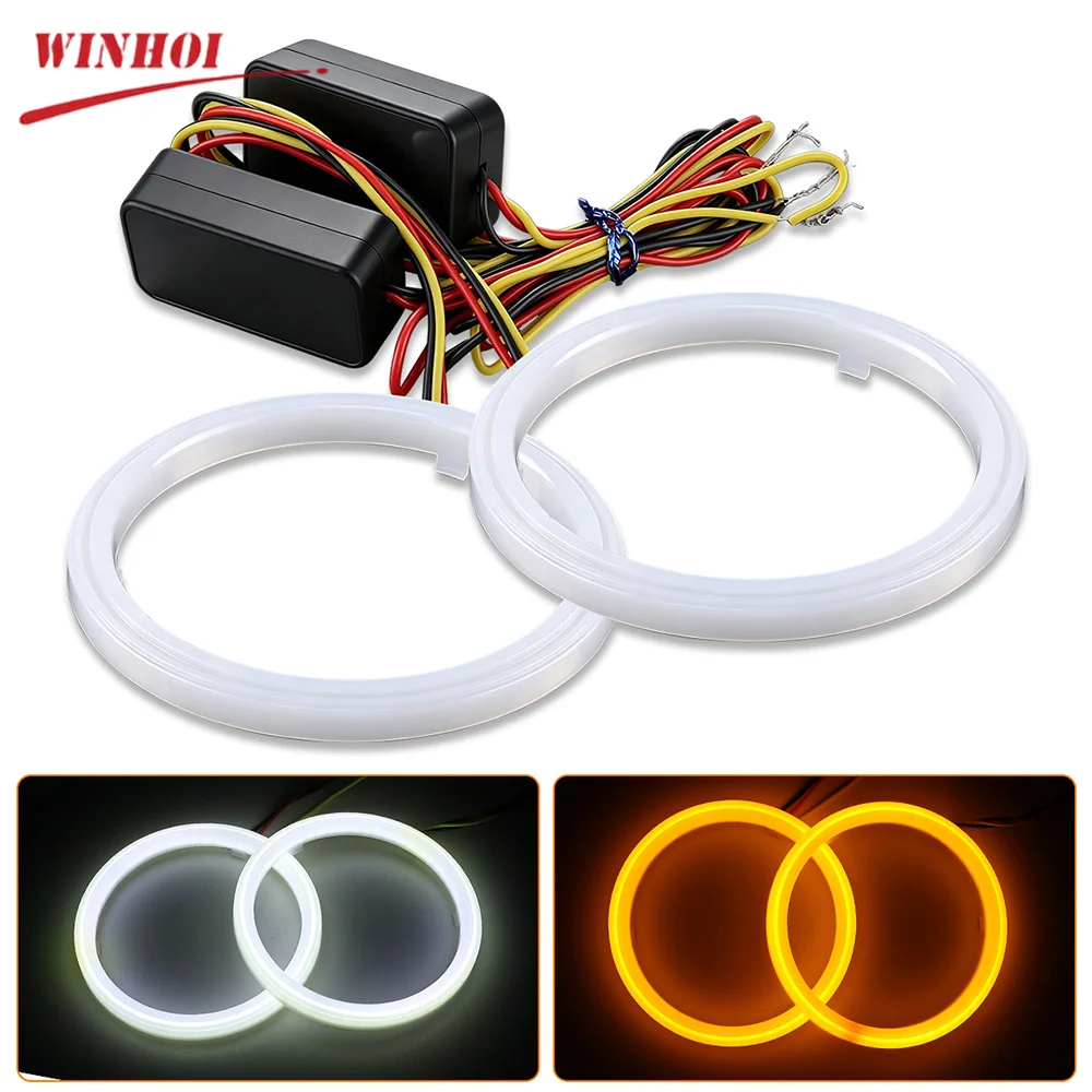 Cotton Light LED Angel Eyes Halo Ring White DRL Amber Turn Signal Headlight Retrofit 12V 24V 60mm 70mm 80mm 90mm 100mm Universal