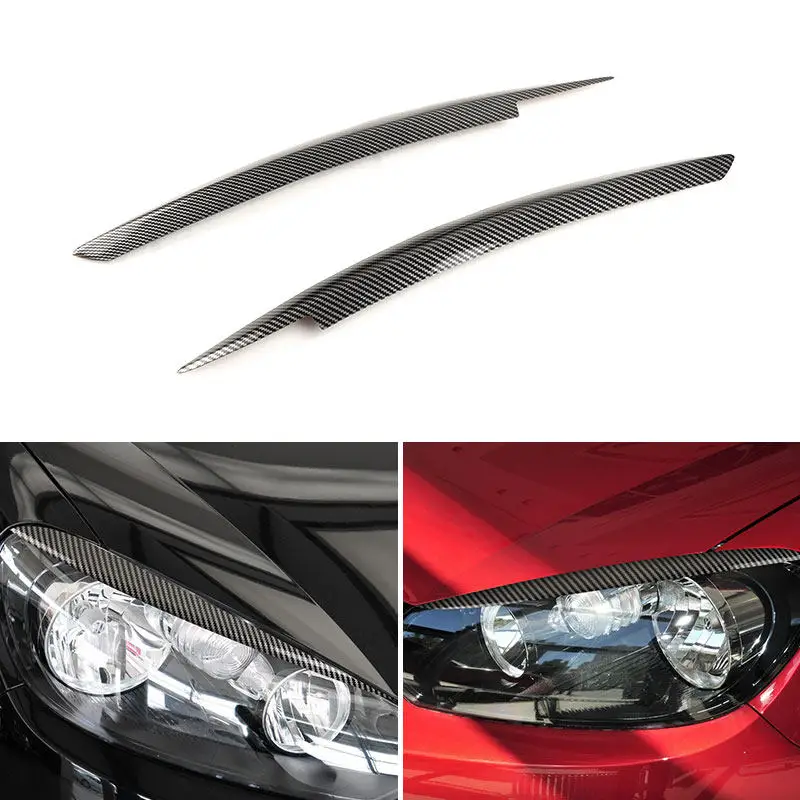 

Carbon Fiber Texture / Glossy Black 2pcs Car ABS Headlights Eyebrow Eyelids Cover Trim For VW Golf 6 MK6 GTI GTR 2009-2013