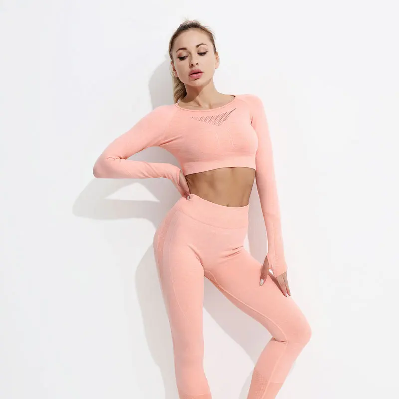 Yoga Fitness Clothes Seamless Knit Suit Women's Sleeveless Tank Top Cropped Hip Lift Pants Solid Color Bra