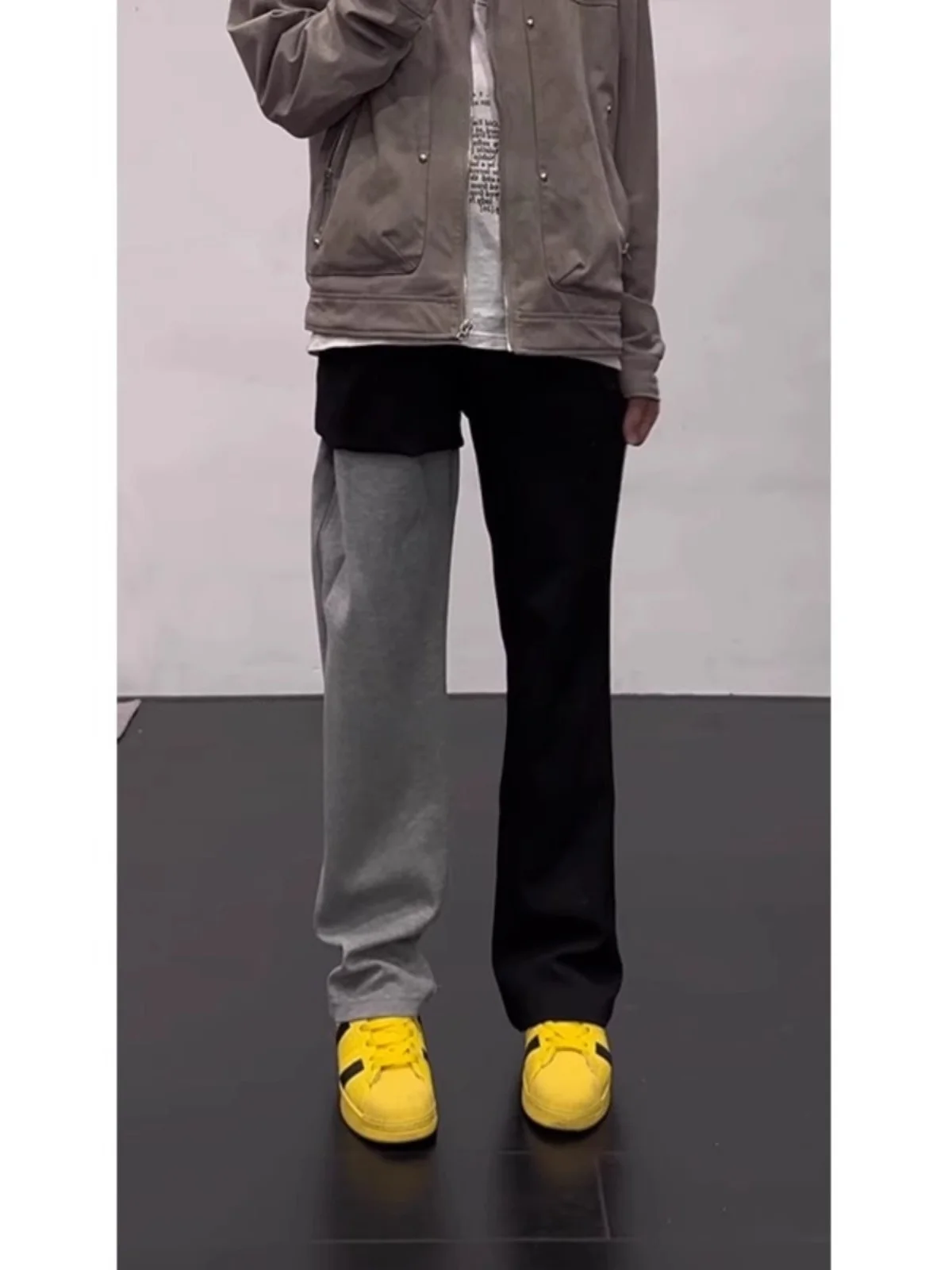

Bla Fce Lined Straight Leg Men's Casual Pants High Waist Knife Autumn Winter Faionable Slimming Straight Tube Tro...