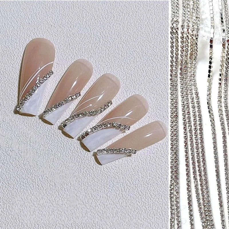 30cm Lange Luxus-Kristallketten-Nagelcharms 1,5/2mm Glänzende Klare/AB Diamant-Perlen Nagelkunst Metall-Stahl Französische Nagel-Maniküre-Teile – Detail 5