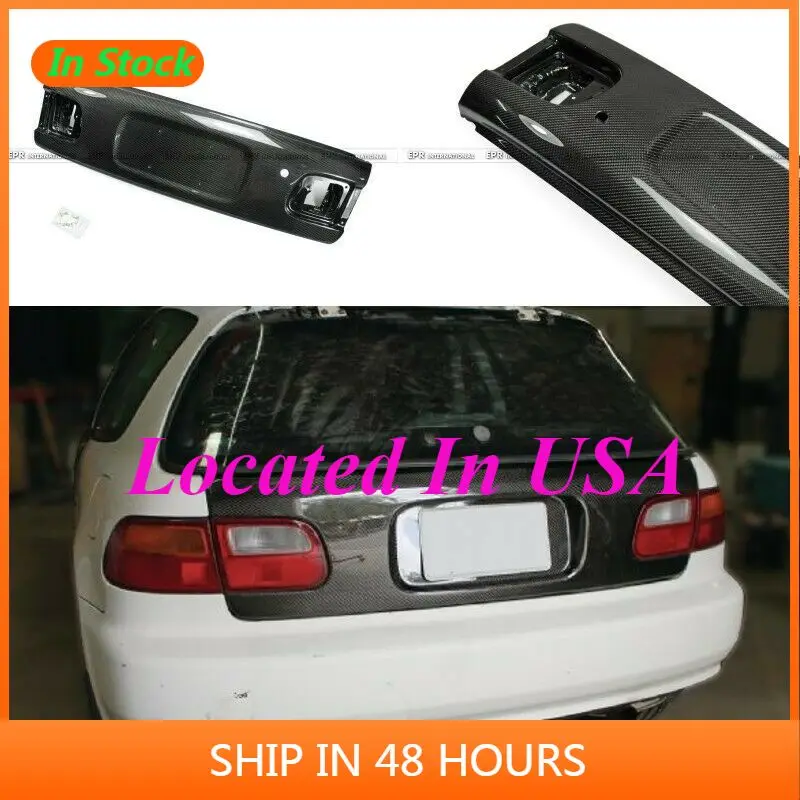 For 92-95 Honda EG Civic Hatchback Carbon Fiber Rear Trunk Boot Lid Trim Cover Bodykits Glossy Finish