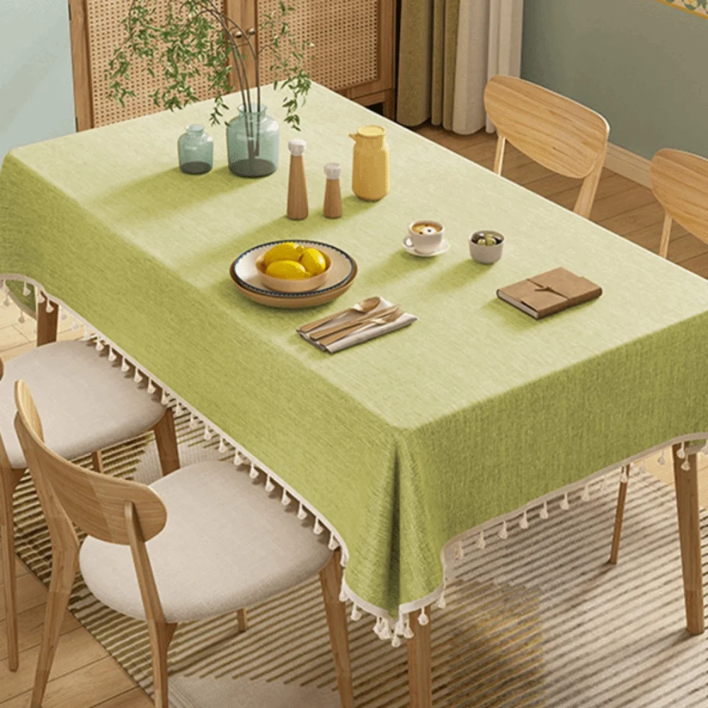 

Rectangular Rural Style Textured Tablecloth Oil-proof Cotton and Linen Table Cover with Tassel Waterproof Table Decoration