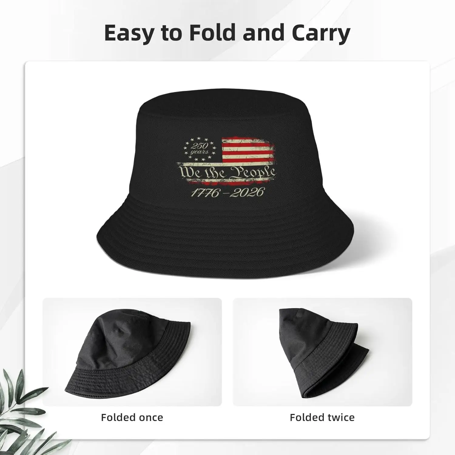 Topi Bucket US 250TH Anniversary Topi Nelayan Unisex Topi Matahari Hitam