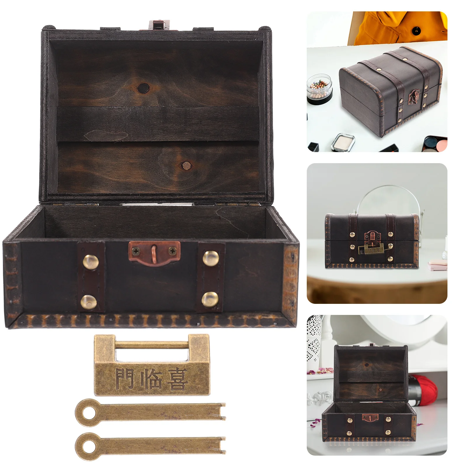 

Vintage Jewelry Box Wooden Pu Zinc Alloy Storage Case For Earrings Rings Bracelets Trinkets Organizer Gift Box Decorative