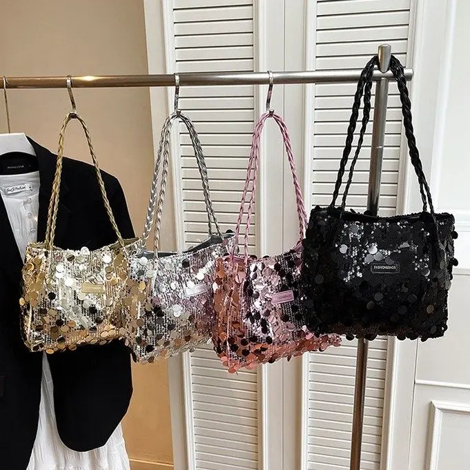 Shiny Sequin Large Capacity Universal Summer Handbag Fashionable Single Shoulder Women's Bag 2026 New Style Commuter Tote
