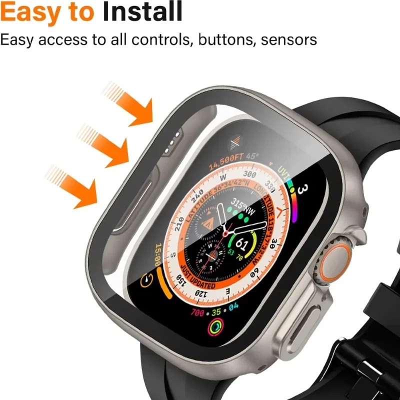 غطاء لساعة أبل الترا حافظة 49 ملم ملحقات الكمبيوتر ممتص للصدمات + واقي شاشة من الزجاج المقسى iwatch Series Ultra 2