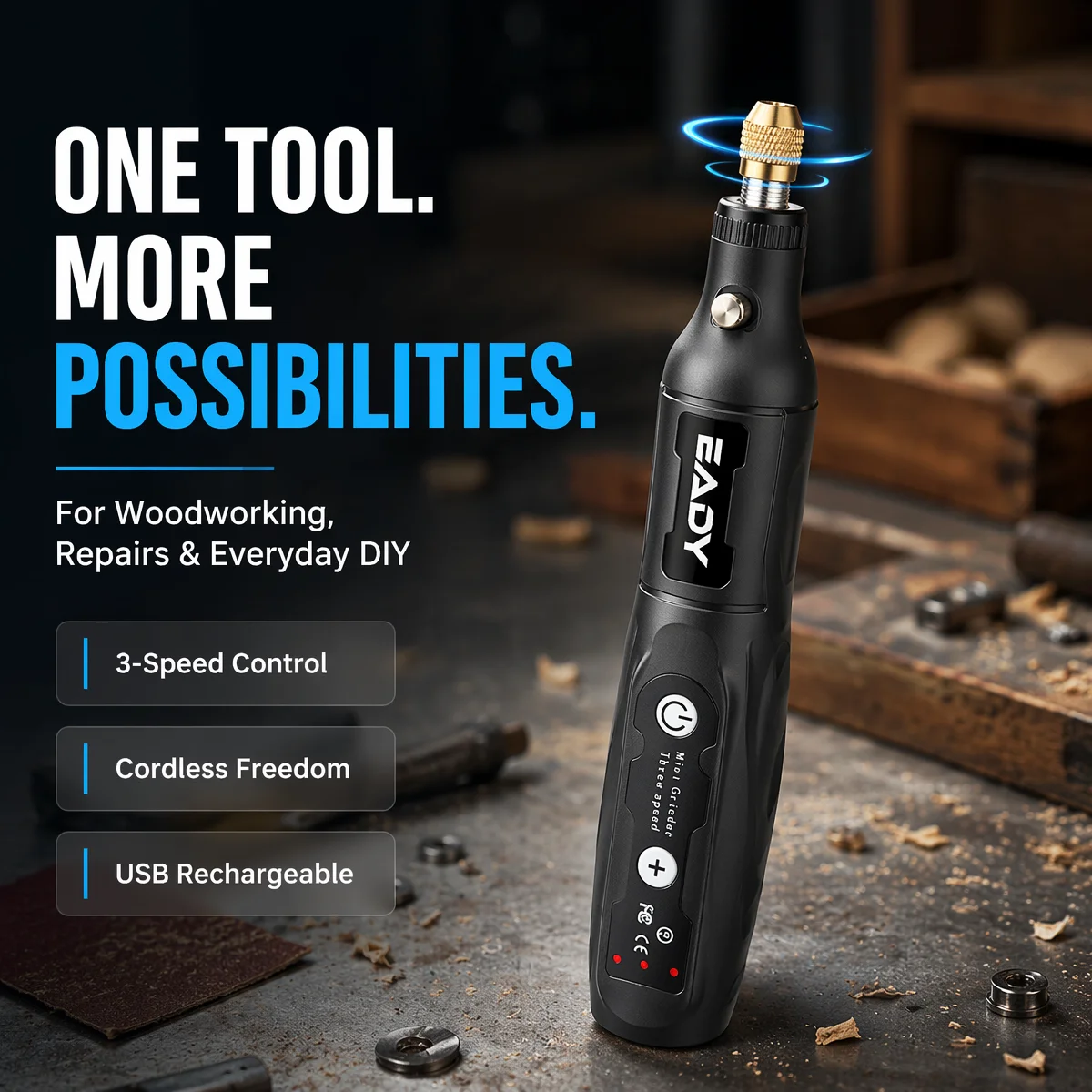 EADY 3.7V 3-Speed USB Rechargeable Cordless Rotary Tool – Mini Drill & Engraving Pen for Jewelry, Metal, DIY Craft view 5
