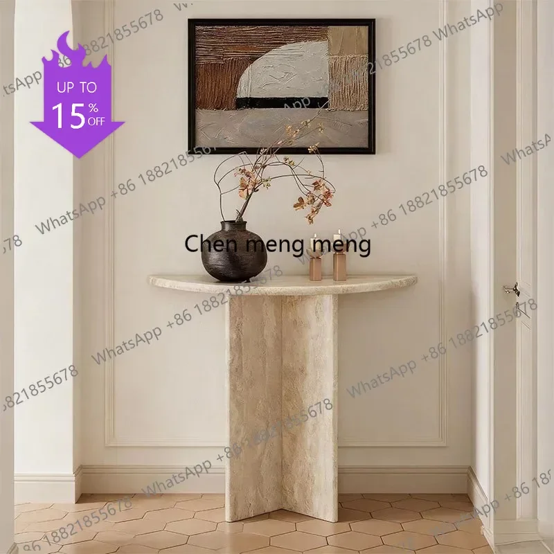 03 Wabi Sansan Wind Natural Travertine Semicircle Against the Wall Entrance Table Set Table Corridor Aisle Simple Storage Table