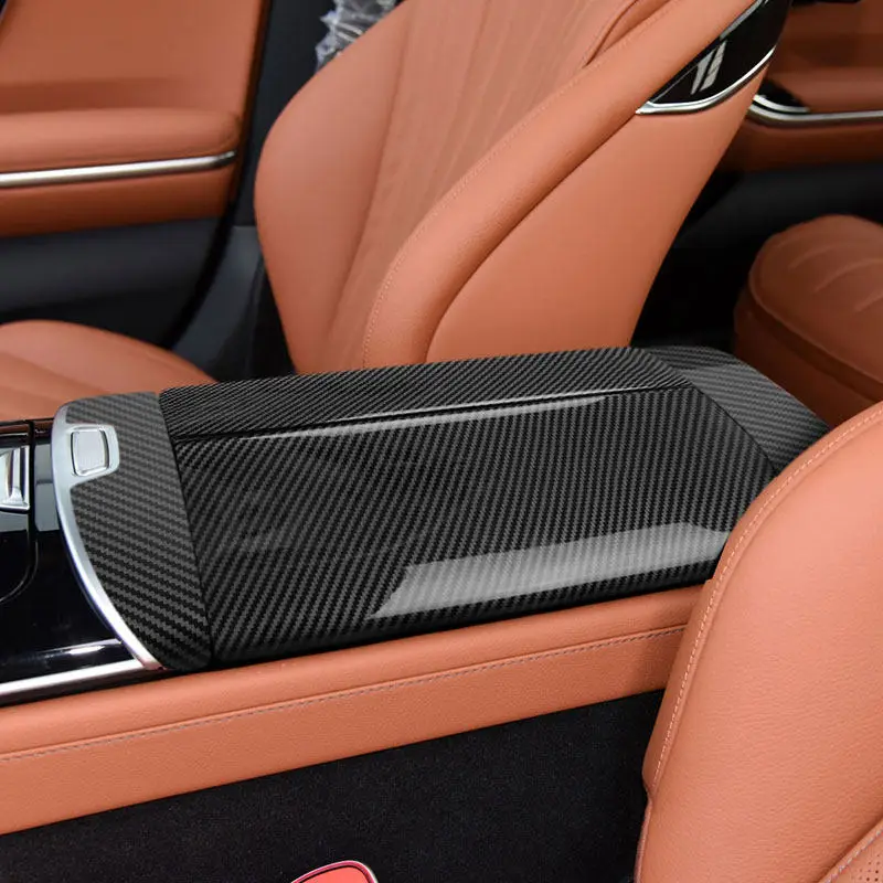 ABS Car Interior Accessories Center Console Armrest Box Cover Trim For Mercedes Benz S Class W223 2021 Carbon Fiber Texture
