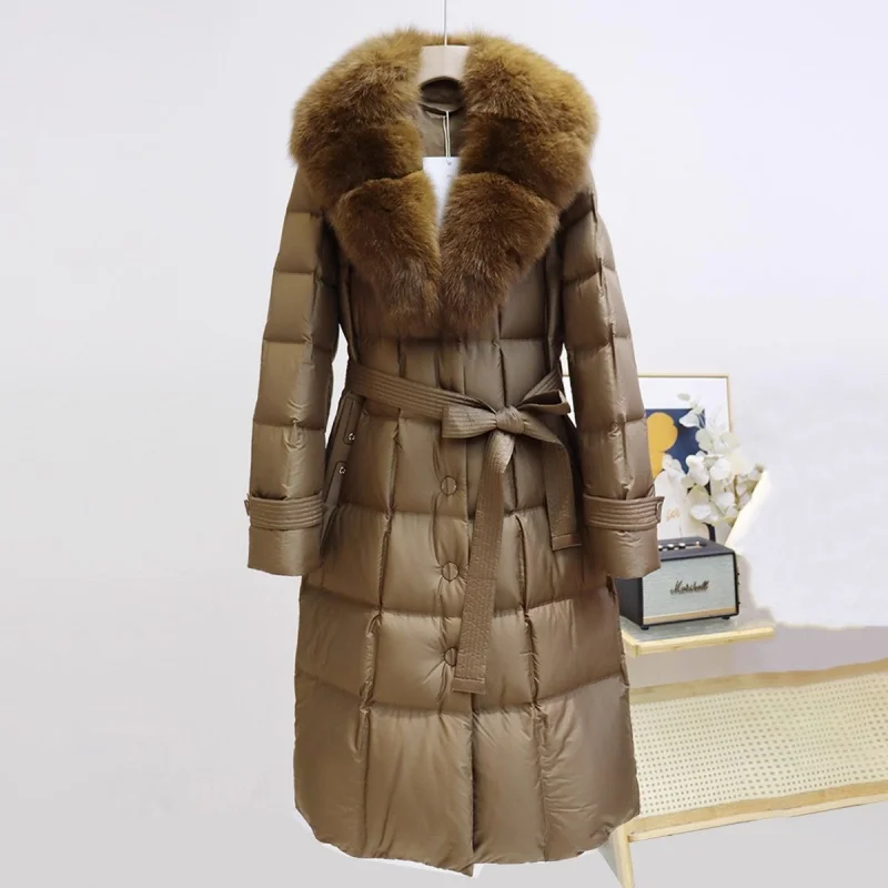Winter neue Damen weiße Gänsedaunen verdickte warme Daunenjacke mit Kapuze Y2K hochwertiger Fuchspelzkragen mittellanger warmer Mantel 2025