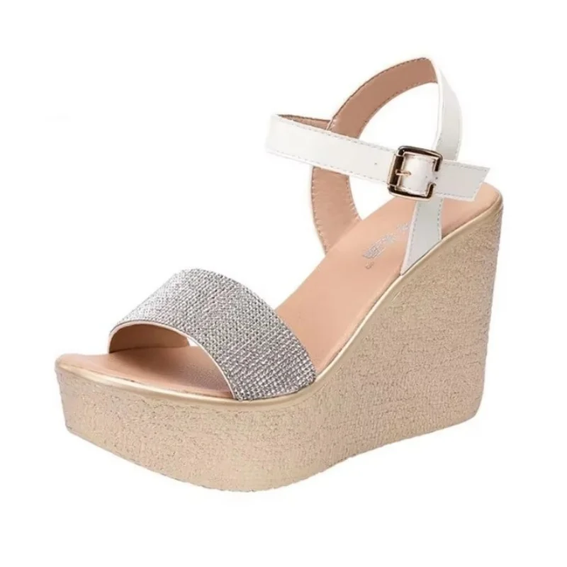 8cm 11cm Small Size 32-43 Fashion Mix Color Rhinestone Platform Wedges Sandals 2024 Thick Sole High Heels Shoes for Office Model