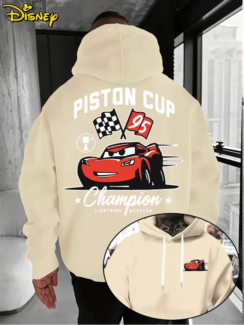 سترة ديزني هوديي - بلوفر رجالي بنمط الرسوم المتحركة الحمراء ماكوين بقلنسوة فضفاضة لخريف وشتاء سترة قطنية دافئة ومريحة