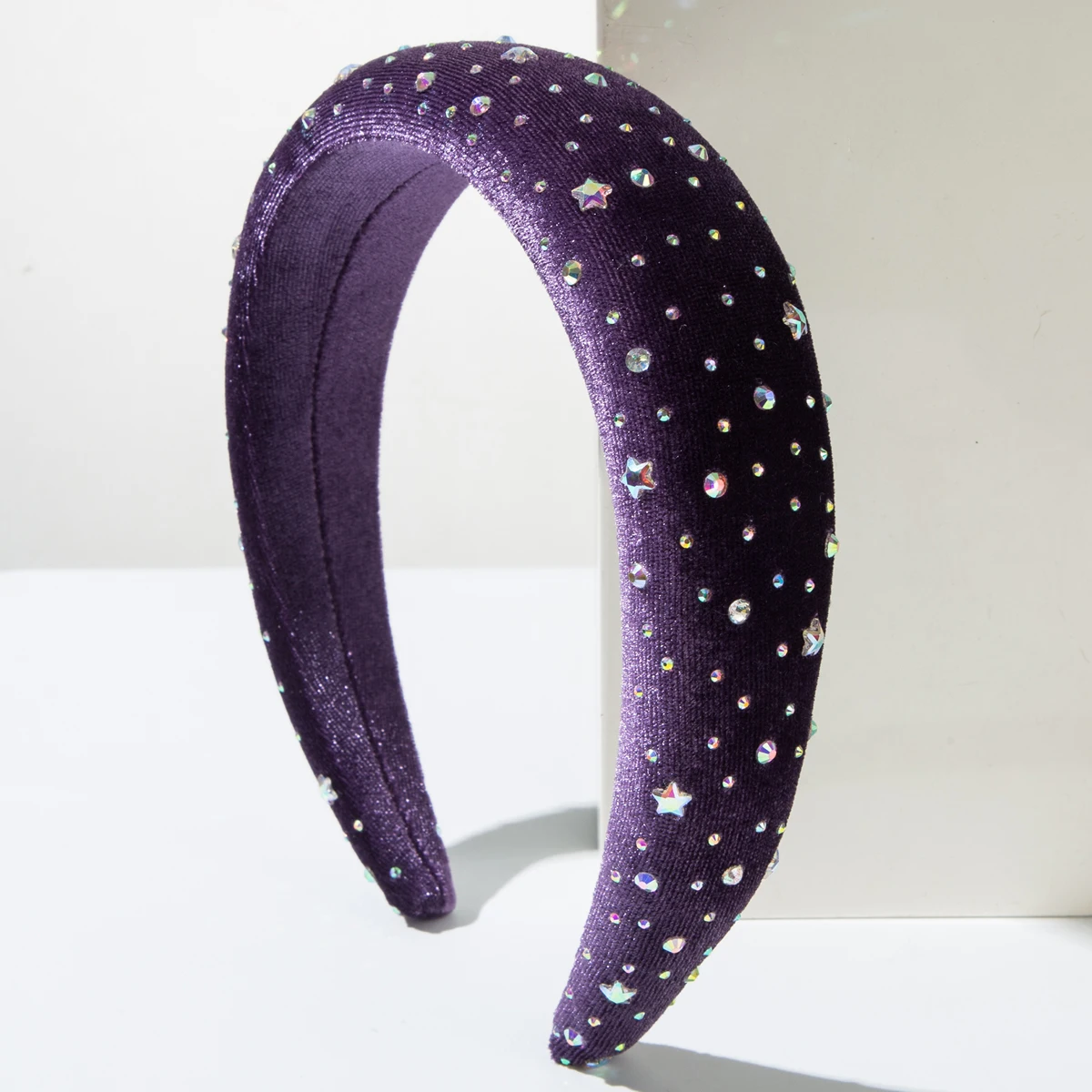 New European and American Retro Velvet Sponge Headband Inlaid With Colorful Rhinestones, Exuding a Starry and Sparkling Aura