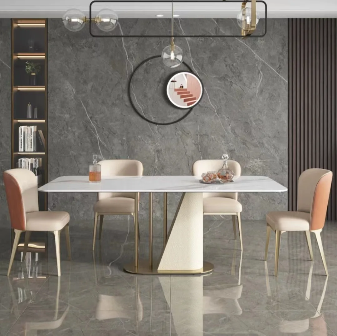 Light Luxury Luxury Bright Rock Slab Rectangular Colored Spar Stainless Steel Titanium Gray Sticker Leather Frame Apartment Home