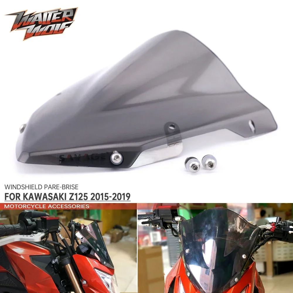 Motorcycle Windshield Pare-brise For KAWASKI Z 125 Z125 2017-2024 Accessories Front Wind Deflectors Windscreen PVC Aluminum