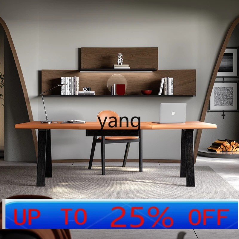 XC minimalist leather solid wood desk walnut curved long calligraphy computer desk household