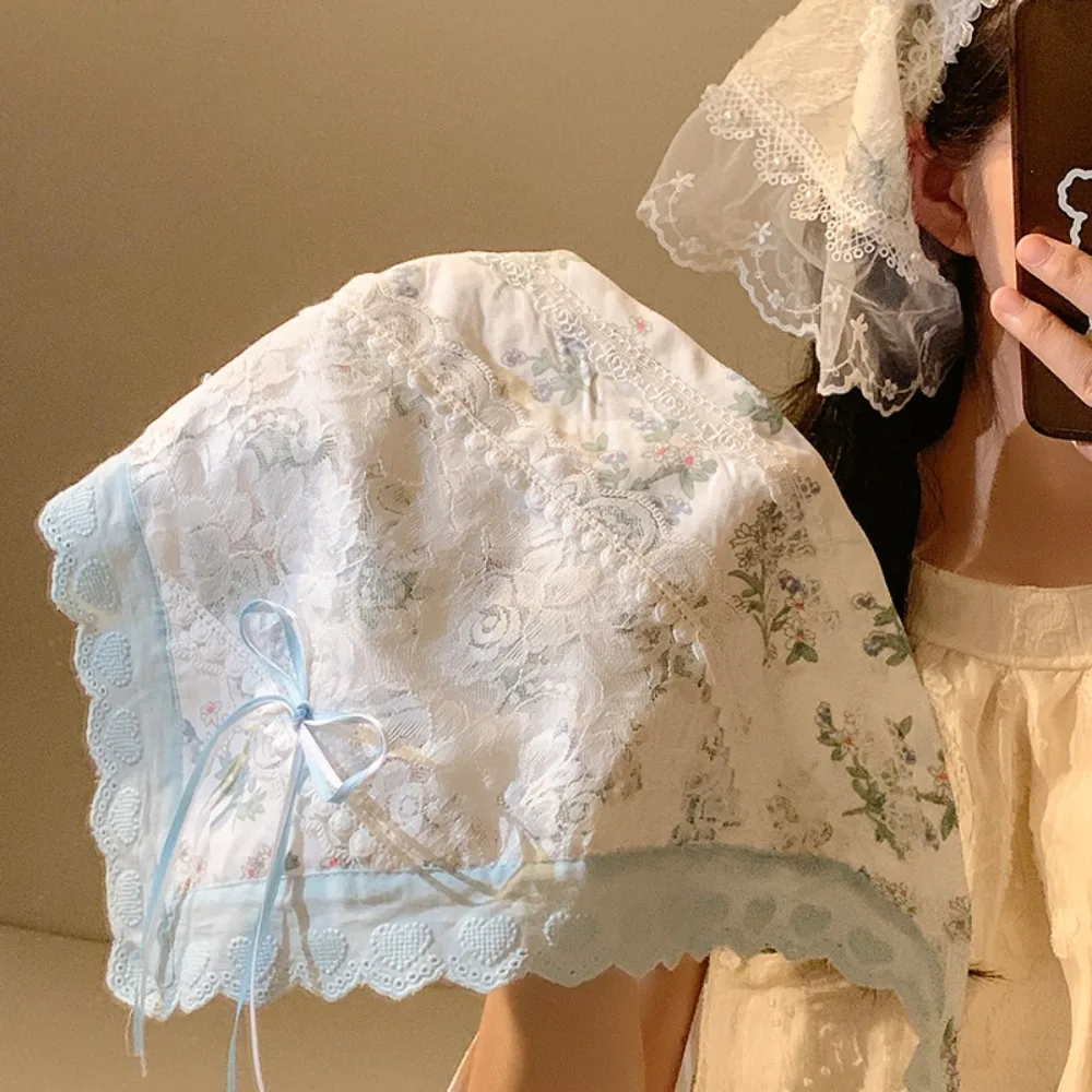 

Elegant Sweet Triangle Bandana Butterfly Flower Lace Hair Scarf Hair Band Countryside Style Triangle Scarf Headwear